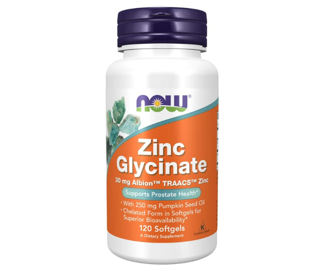 Chelated Zinc:  Now Foods Zinc Glycinate Softgels   